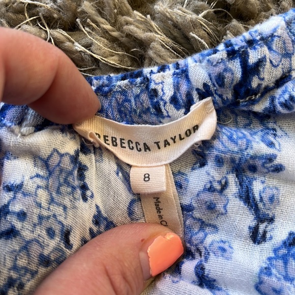 REBECCA TAYLOR Aimee Off Shoulder Blue & White Cotton Floral Top - Picture 12 of 13